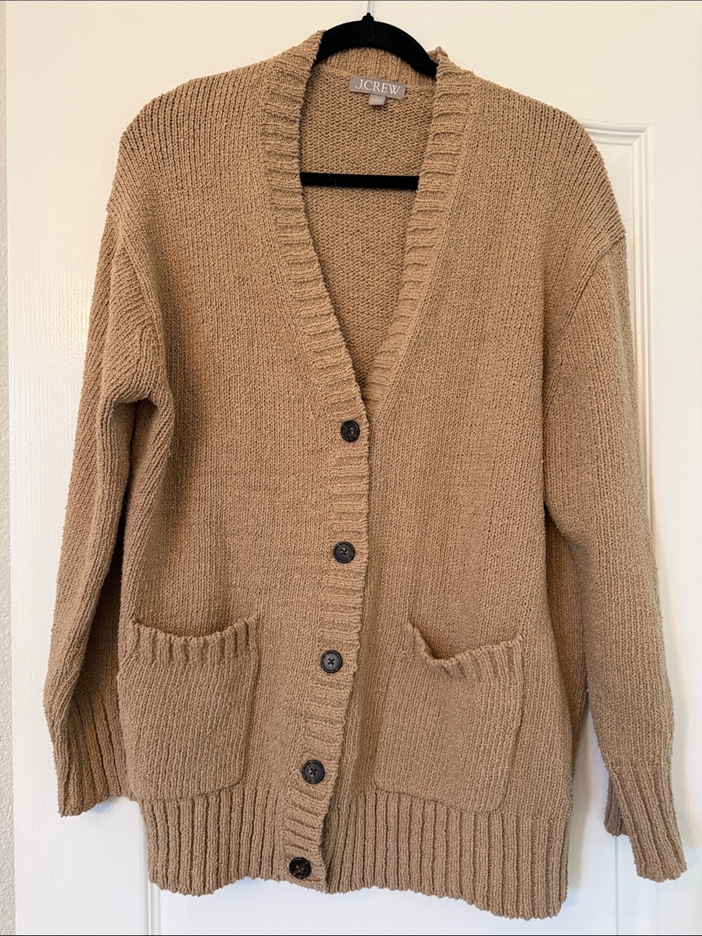 J. Crew Camel Boucle Button-Front Knit Cardigan